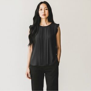 LOFT Black Sleeveless Blouse with Flutter Shoulders